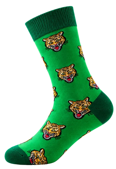 Tiger sock, green with tiger faces